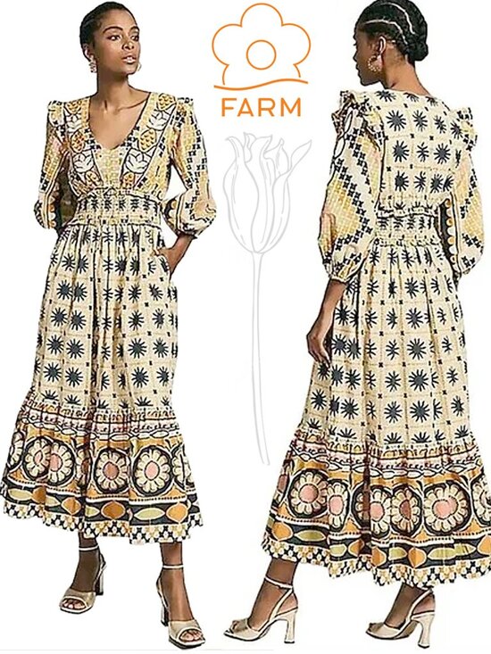 FARM Rio Dresses & Skirts - Farm Rio Natural Tropical Sunshine V-neck Maxi Dress